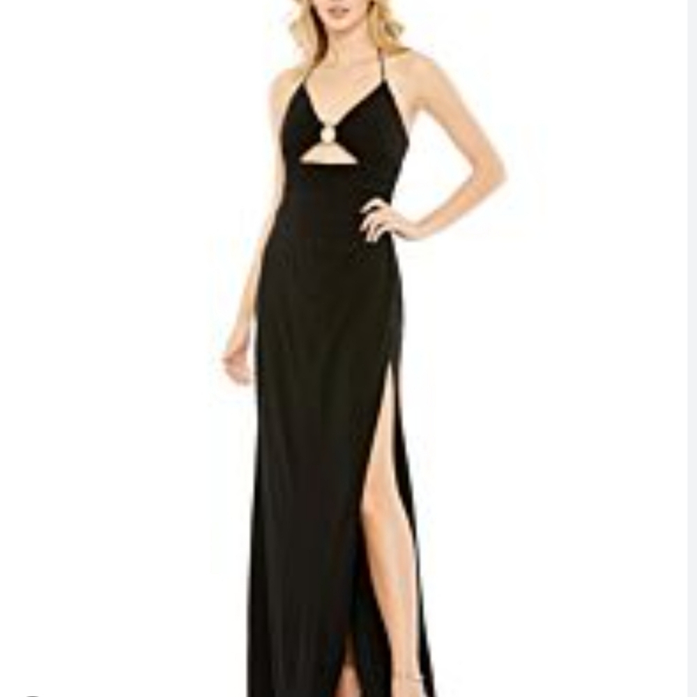 Mac Duggal Black Halter Style Gown with cut out detail in front Size 10 NWTS